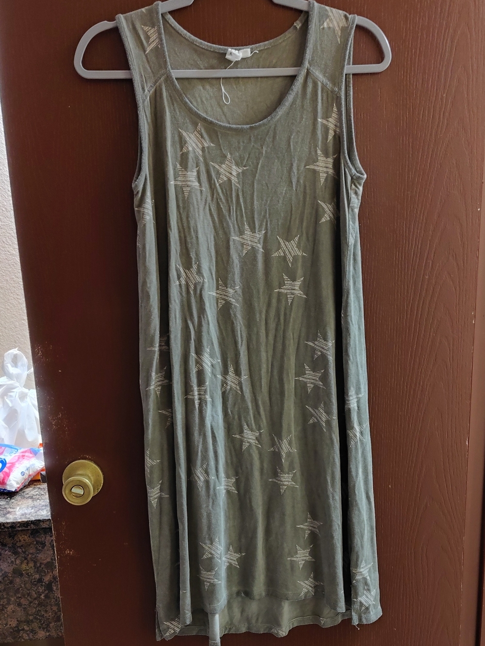 Sleeveless Olive Star Print Swing Dress